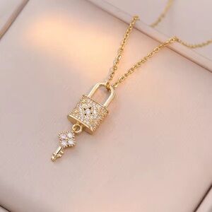 Golden Key Lock Crystal Necklace